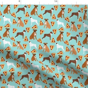 Pizza Boxer Fabric - Boxer Dog Pizza Cute Boxers By Petfriendly - Boxer Hipster Pizza Food Cotton Fabric By The Yard With Spoonflower
