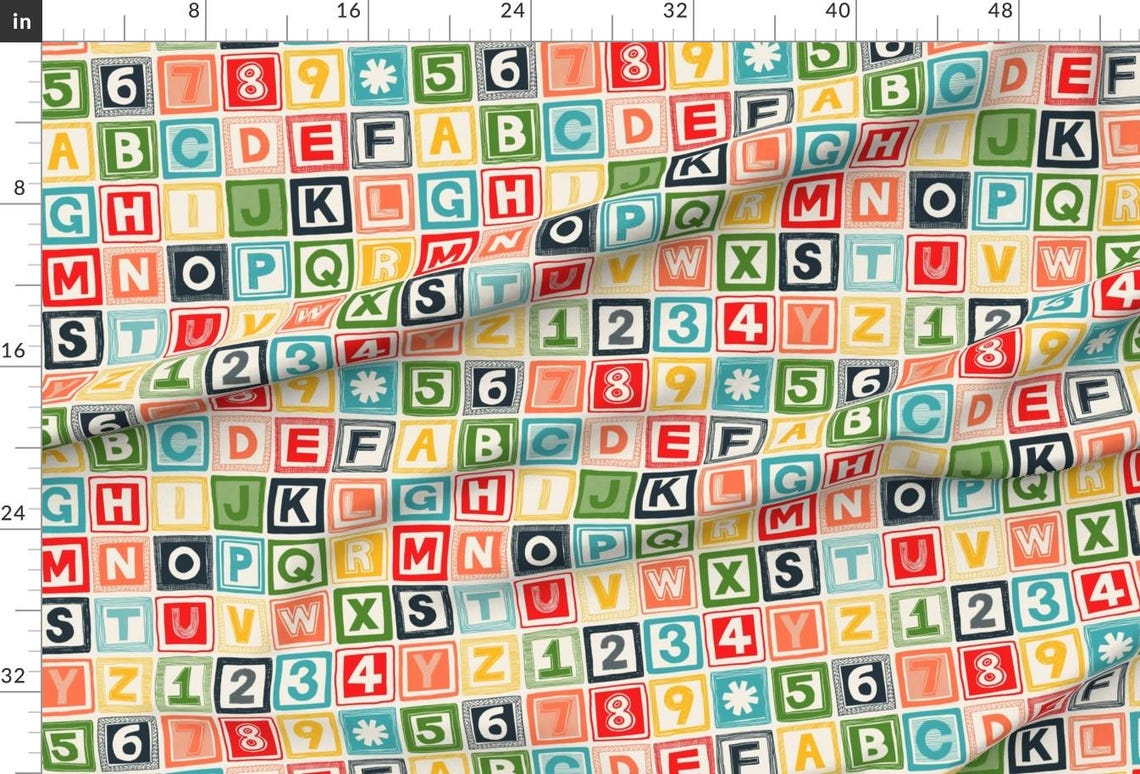 Abc Alphabet Blocks Fabric - Abc Square Retro Wood Blocks by ...