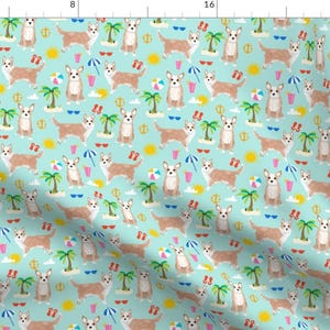 Pup at the Beach Fabric - Portuguese Podengo Dog Fabric Summer Beach Light Blue By Petfriendly - Cotton Fabric by the Yard with Spoonflower