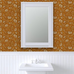 Floral Wallpaper - Kalami Floral Mustard By Holli Zollinger - Linen Look Custom Printed Removable Adhesive Wallpaper Roll by Spoonflower image 8