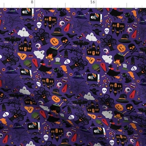 Haunted House Fabric - Witch&#39;S Brew By Sandityche - Halloween Kids Purple Black Orange Creepy Cat Cotton Fabric By The Yard With Spoonflower