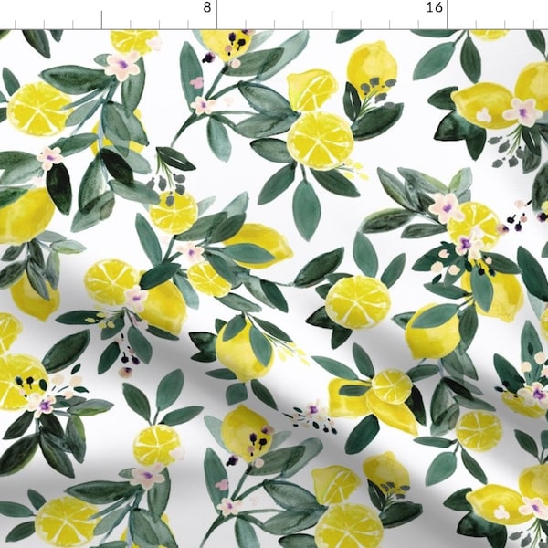 Lemony Branches Fabric - Dear Clementine Lemons By Crystal Walen - Citrus Citric Flowers Leaves Cotton Fabric By The Yard With Spoonflower