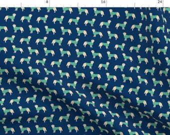 Golden Retriever Fabric - Golden Retriever In Scrubs By Petfriendly - Navy Teal White Dog Vet Cotton Fabric By The Yard With Spoonflower