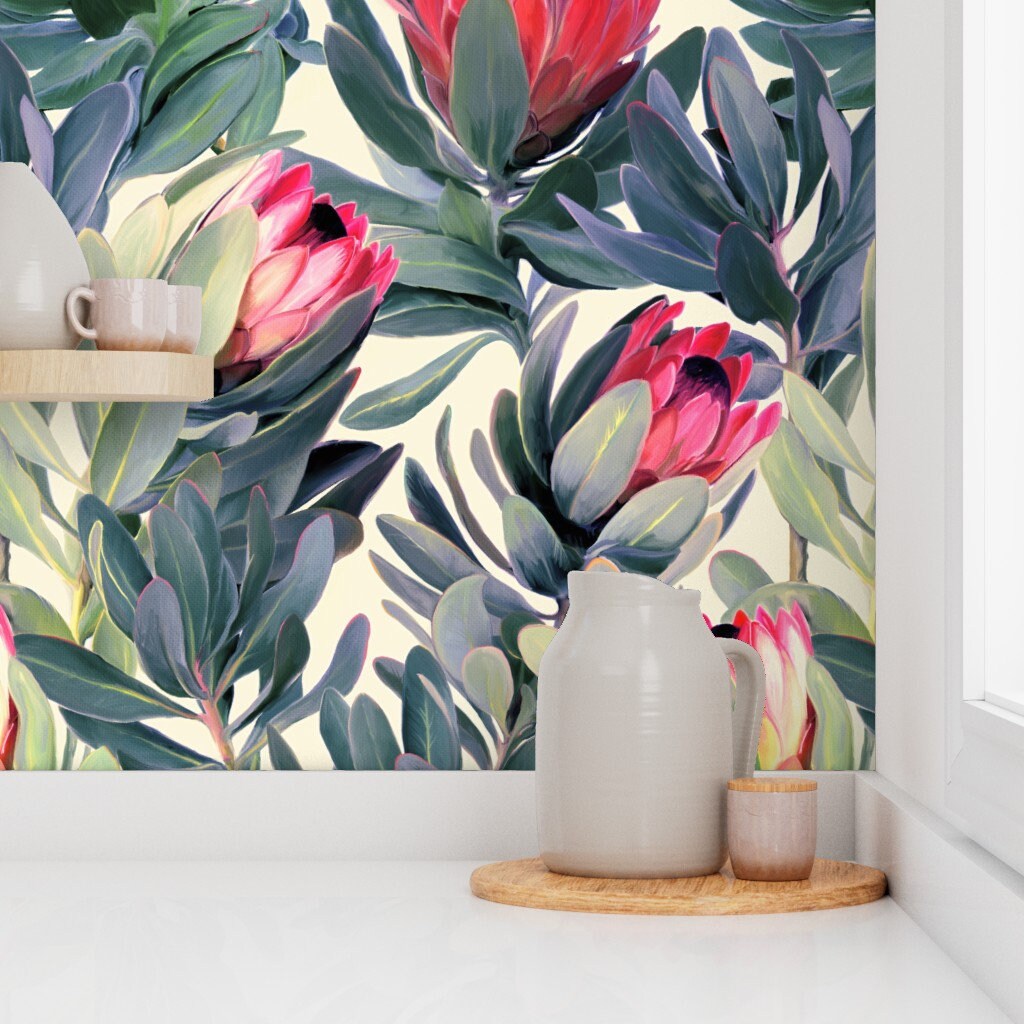 Protea Floral Wallpaper Painted Protea Floral by Micklyn - Etsy