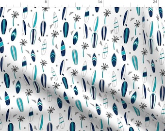 Surf Boards + Palm Trees Fabric - Surfboard Fabric Tropical Summer Blue White By Andrea Lauren - Cotton Fabric By The Yard With Spoonflower