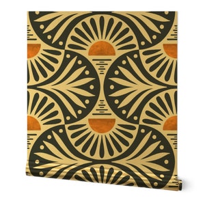 Carta da parati Art Deco Boho oro o argento metallizzato - Art Deco Sunset di de_koro - Rotolo di carta da parati retrò vintage astratta Sunset di Spoonflower