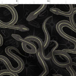 Gothic Snake Fabric - Snakes And Runes by samposnick - Whimsigoth Spooky Dark Scales Reptile Black Runes Fabric by the Yard by Spoonflower