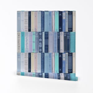 Books Wallpaper - Instant Library Blue By Peacoquettedesigns - Blue Custom Printed Removable Self Adhesive Wallpaper Roll by Spoonflower