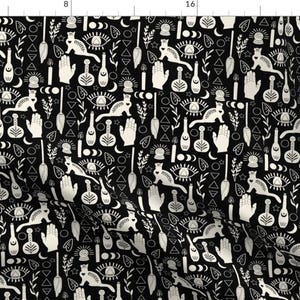 Witchy Black And White Florals Fabric - Spellbound- Witchy Tools, Black, Small By Katie Hayes - Toolsofthetradedc Fabric With Spoonflower