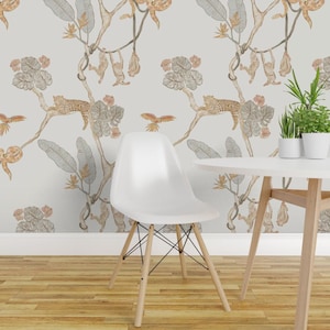 Watercolor Removable Peel and Stick Wallpaper - Exotic Animals Tropical Vines - Wall Art Wall Decor - Jungle Canopy Soiree by caminodetierra