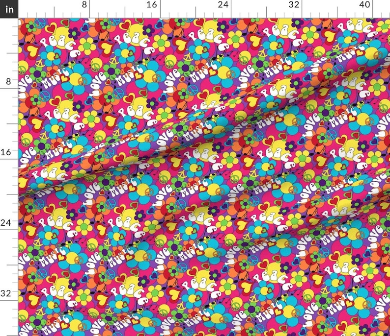 1960's Psychedelic Colors Fabric 1967 Summer Of Love By Vintage Style Hippie Peace Daisy Cotton Fabric By The Yard With Spoonflower image 3