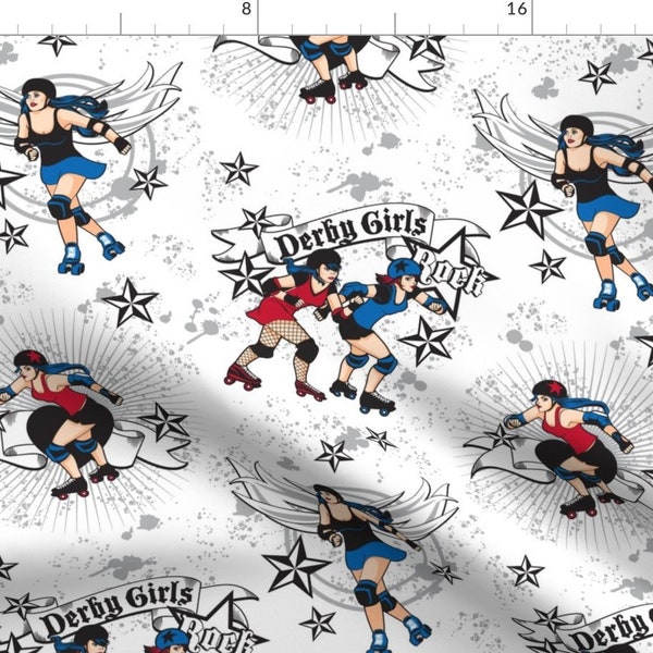 Roller Derby Girls Fabric - Derby Girls By Cjldesigns - Girls' Roller Derby Sport Cotton Fabric By The Yard With Spoonflower