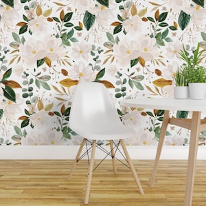 Romantic Magnolia Peel and Stick Wallpaper - Oversized Flowers Watercolor - Removable Wall Decor Art - Magnolia Floral by karolina_papiez