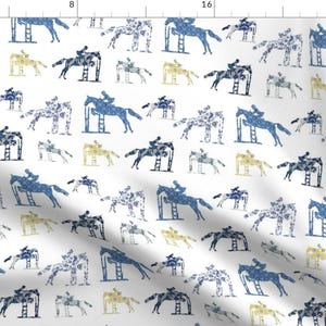 Blue Pattern Equestrian Horse Fabric - Delft Jumpers By Ragan - Equestrian Cotton Fabric by the Yard with Spoonflower