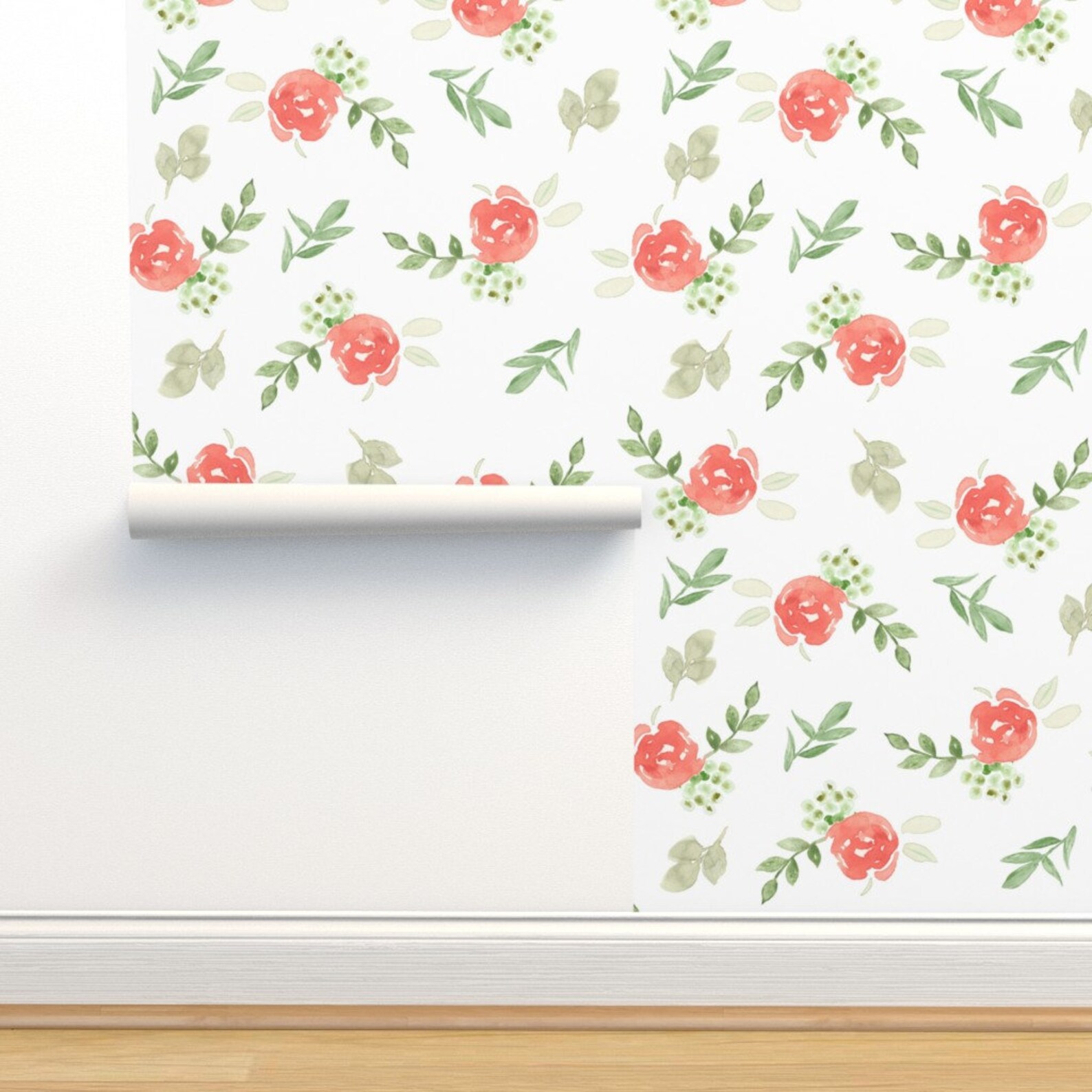 Coral Floral Wallpaper Coral Watercolor by Daily Miracles Etsy