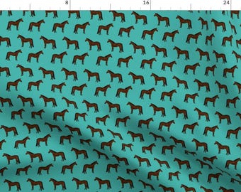 Horse Fabric - Horse Bay Coat Color Horses Fabric Bright Teal By Petfriendly - Watercolor Horse Cotton Fabric By The Yard With Spoonflower