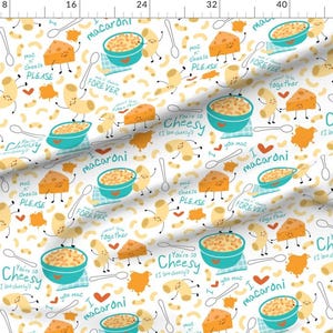 Pasta Fabric - Mac N Cheese Please - Large By Sarah Treu - Playful Macaroni Pasta Noodle Bowl Cotton Fabric By The Yard With Spoonflower image 2