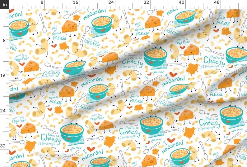 Pasta Fabric - Mac N Cheese Please - Large By Sarah Treu - Playful Macaroni Pasta Noodle Bowl Cotton Fabric By The Yard With Spoonflower image 2