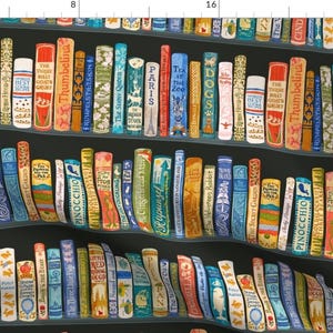 Books Fabric - Children's Bookshelf Black by taranealart -  Library Literature Fairy Tales Book Shelf Fabric by the Yard by Spoonflower
