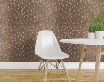 Deer Spots Peel and Stick Wallpaper - Fawn Animal Print Woodland - Removable Wall Decor Art - Soft Deer Taupe by willowlanetextiles
