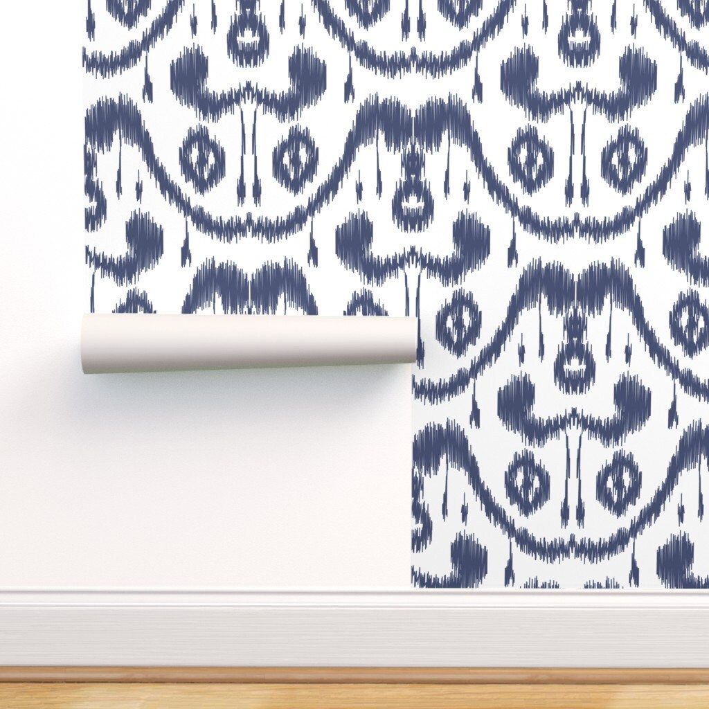 Ikat Print Wallpaper Ikat Waves by Mjmstudio Indigo Blue | Etsy
