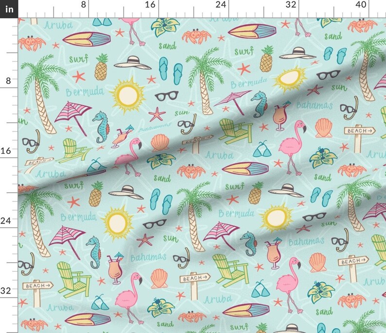 Tropical Islands Fabric Let's Go to the Beach by Etsy