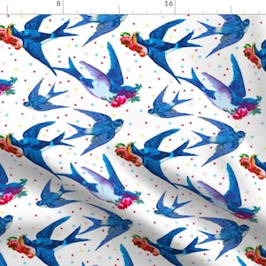 Bluebirds Fabric - Bluebirds, Oh Happiness! By Lilyoake - Bluebirds Sparrows Bird Animal Cotton Fabric By The Yard With Spoonflower