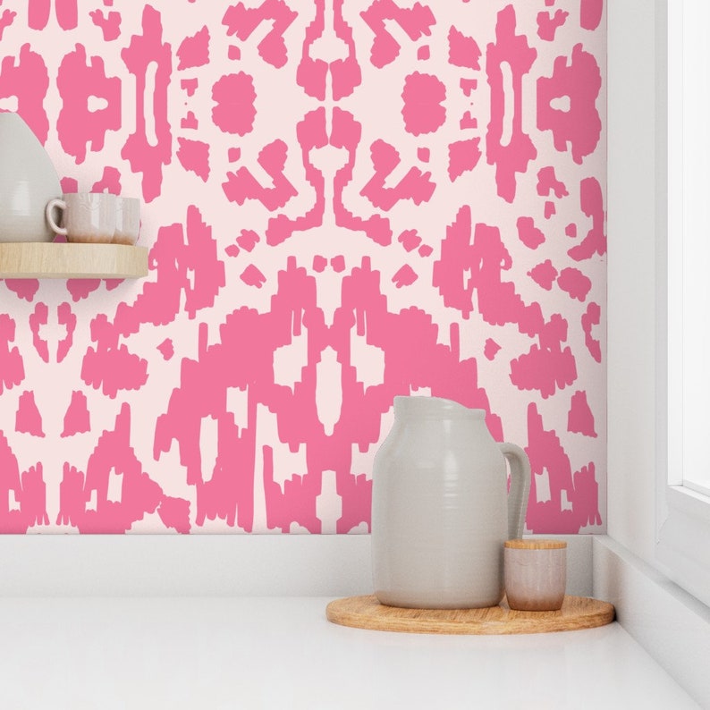 Pink Ikat Wallpaper Cow Ikat Hot Pink by Bruxamagica Etsy