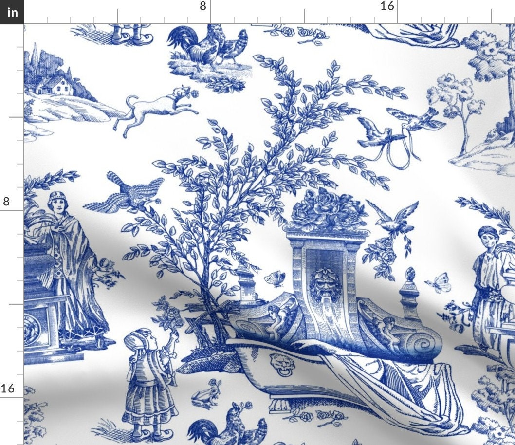 Tablecloth Eclectic Toile Blue White Asian Indigo And Floral Cotton Sateen