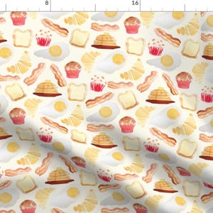 Watercolor Breakfast Croissant Fabric - Breakfast Of Champions By Tangerine-Tane - Croissant Cotton Fabric By The Yard With Spoonflower