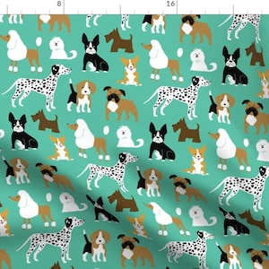 Dog Fabric - Dogs On Mint By Heleen Vd Thillart - Dog Pets Animals Modern Home Decor Upholstery Cotton Fabric By The Yard With Spoonflower