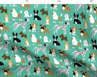 Dog Fabric - Dogs On Mint By Heleen Vd Thillart - Dog Pets Animals Modern Home Decor Upholstery Cotton Fabric By The Yard With Spoonflower
