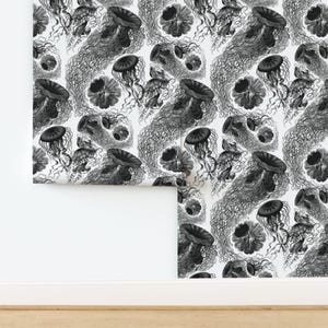 Sea Wallpaper - Jellyfish ~ Black White Swarm By Peacoquettedesigns - Custom Printed Removable Self Adhesive Wallpaper Roll by Spoonflower image 4