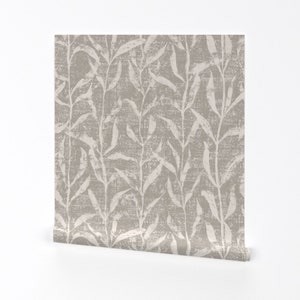 Neutral Leaves Wallpaper - Grass With Leaves In Gray And Cream By Michele Norris - Removable Self Adhesive Wallpaper Roll by Spoonflower