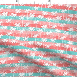 Palm Tree Fabric - Palm Tree Retro Pink Stripes By Littlearrowdesign - Palm Tree Teal Pink Beach Cotton Fabric By The Yard With Spoonflower