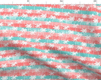 Palm Tree Fabric - Palm Tree Retro Pink Stripes By Littlearrowdesign - Palm Tree Teal Pink Beach Cotton Fabric By The Yard With Spoonflower