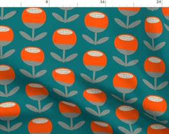 Mid Century Modern Fabric - Tulip Bloom by aliwilsondesign - Retro Flowers Teal Orange Scandi Style  Fabric by the Yard by Spoonflower