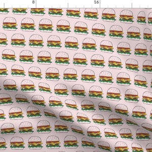 Burger Fabric - Blush Burgers Small Scale By Tarareed - Modern Blush hamburger Cotton Fabric By The Yard With Spoonflower