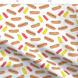 Hot Dog Fabric - Hot Dogs With Condiments By Littlearrowdesign - Hot Dog Mustard Ketchup Food Cotton Fabric By The Yard With Spoonflower