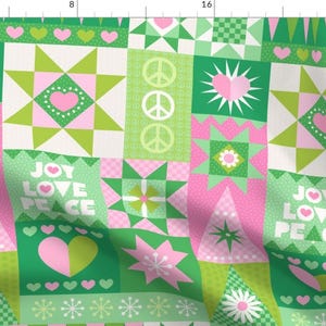 Christmas Patchwork Fabric - Peace Love & Joy by carey_copeland - Cheater Quilt Cottagecore Peace Symbol Fabric by the Yard by Spoonflower