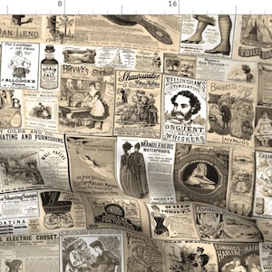 Vintage News Fabric - Victorian Newsprint Advertisements - Sepia By Joyfulrose - Vintage News Cotton Fabric By The Yard With Spoonflower