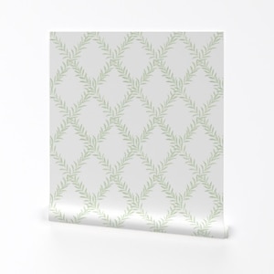 Spring Removable Peel and Stick Wallpaper -  Garden Leaf Vine Green White - Wall Art Wall Decor - Leafy Trellis by danika_herrick