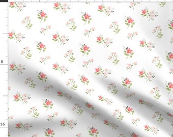 Spring Floral Fabric - Dainty Pink by mintpeony - Cottage Floral Pink Botanical Garden Bloom Meadow Fabric by the Yard by Spoonflower