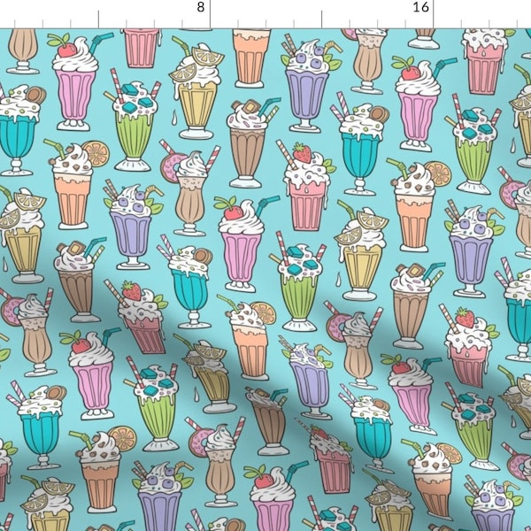 Ice Cream Shakes Fabric - Milkshake On Blue By Caja Design - Sweet Cafe Diner Summer Milk Desert Cotton Fabric By The Yard With Spoonflower