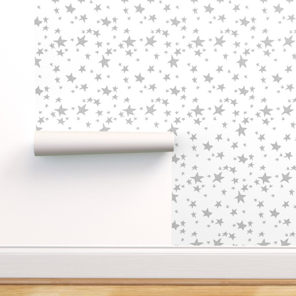 Nursery Wallpaper Stars White and Slate Grey by Andrea Etsy