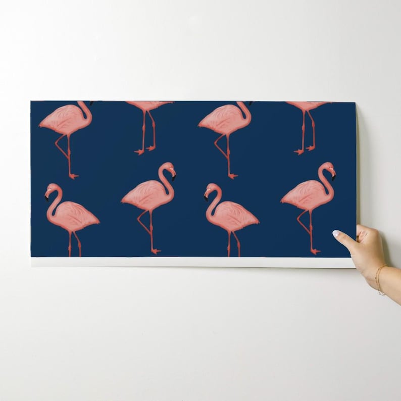 Flamingo Wallpaper - Flamingos On Navy By Willowlanetextiles - Flamingo Custom Printed Removable Self Adhesive Wallpaper Roll by Spoonflower image 9