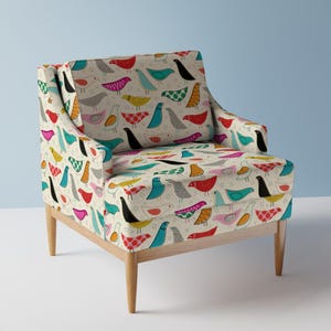Mod Birds Upholstery Fabric- A Nod To The House Bird by katerhees - Mid Century Modern Colorful Rainbow  Fabric By The Yard With Spoonflower