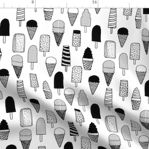 Ice Cream Fabric - Ice Cream Cones Black And White Kid Tropical Summer Sweets By Andrea Lauren - Cotton Fabric By The Yard With Spoonflower