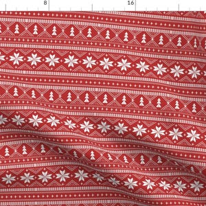 Scandinavian Fabric - Nordic Christmas Minimal Sweater Holiday By Charlottewinter - Red and White Cotton Fabric by the Yard with Spoonflower