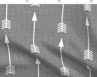 Gray Arrows Fabric - Arrows On Grey Linen - Grey Arrows By Modfox - Arrows Cotton Fabric By The Yard With Spoonflower
